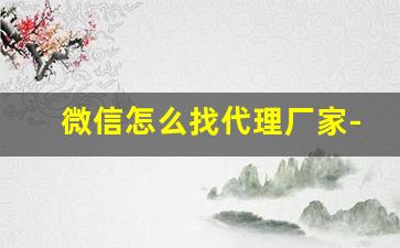 微信怎么找代理厂家-微信货源厂家